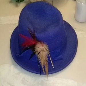 Blue wool felt fedora hat