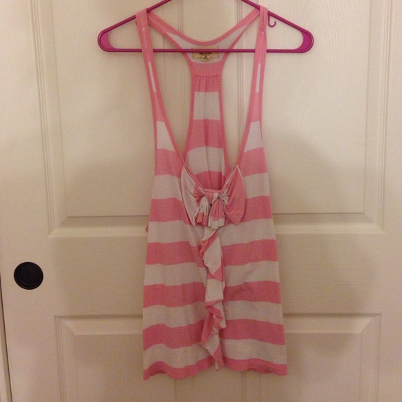 ❌SOLD❌Pink and white striped bow tank top - Picture 1 of 1