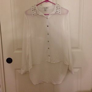 ❌SOLD❌Studded high low button up chiffon shirt