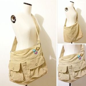 Beige Corduroy Messenger Bag