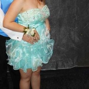 Chiffon short ruffled aqua prom dress