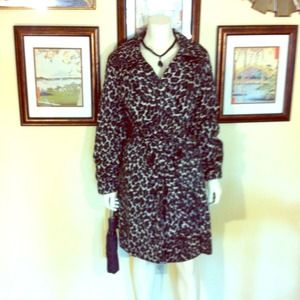 Blk animal print trench coat