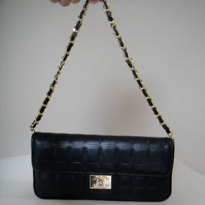 Chanel lambskin chocolate bar flap black bag purse