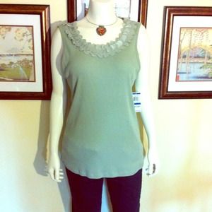 Embellished solid soft sage color cotton tank.