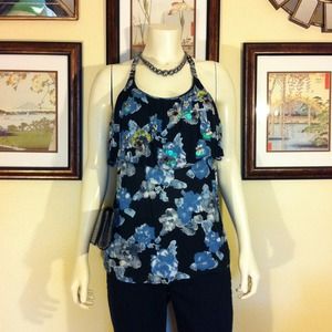 Sequin embellished date night tank in blue.