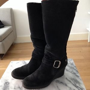 UGG Black Suede Wedge Heel Boots