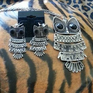 Owl new earrings and long necklace set