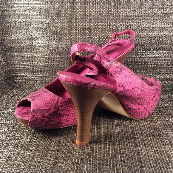 Pink Snakeskin Platform Slingbacks - Picture 2 of 4