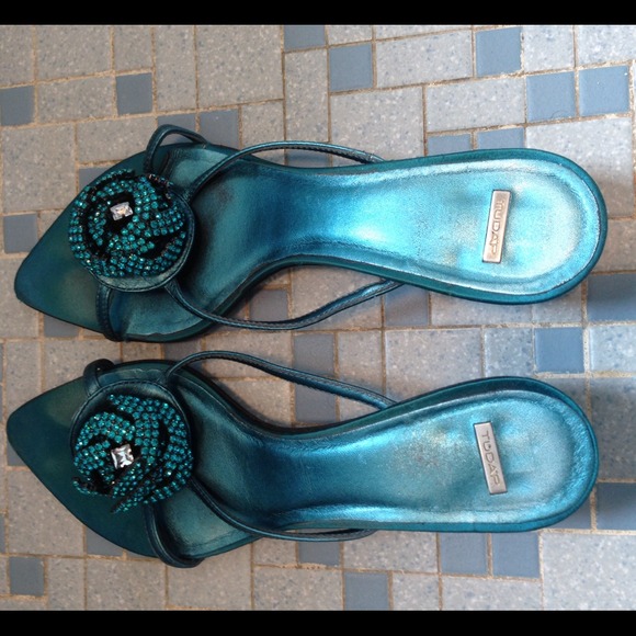 Tudor Turquoise Swarovski mules size 38.