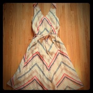 Chevron Striped Linen Midi Dress