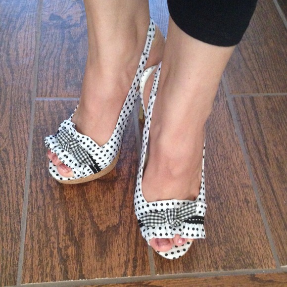 White and Black Polka dot Heels