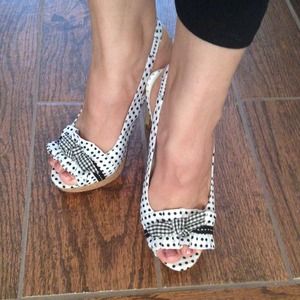 White and Black Polka dot Heels
