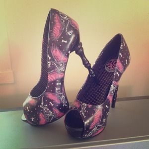 Pink and black bone heels
