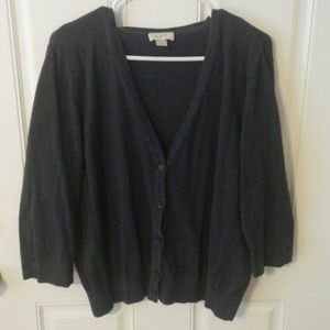 Grey 3/4 sleeve v neck button up sweater