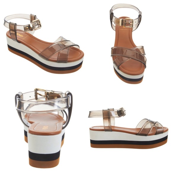 🏆HP🏆 💯 FENDI Chloe tricolor wedge sandals