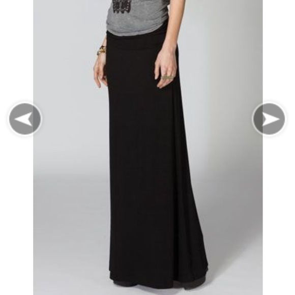 Black Full Tilt Fold Over Waist Maxi Skirt