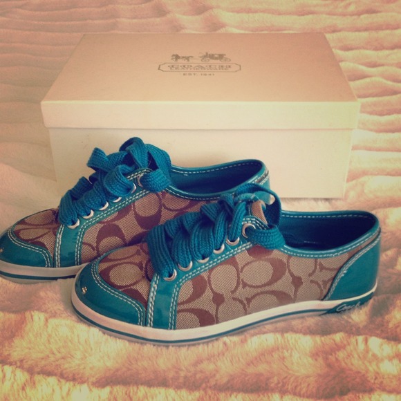 Coach Shoes - Khaki and Teal Coach Sneakers.