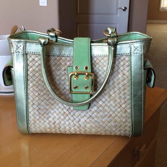 Coach mint green and straw summer handbag