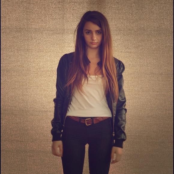 H&M black leather bomber jacket