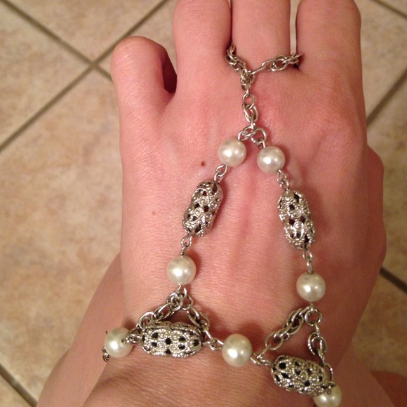 Sterling silver and pearl "slave bracelet"
