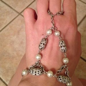Sterling silver and pearl "slave bracelet"