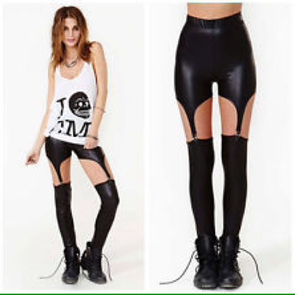 Leather suspender leggings