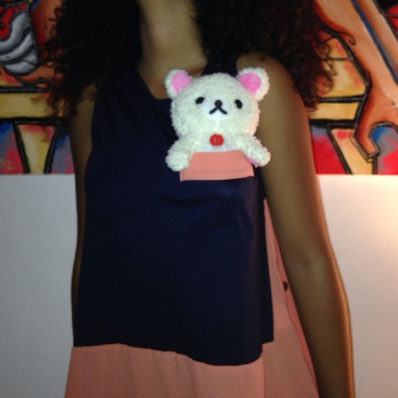 Navy blue blouse w/ Coral top - Picture 2 of 3