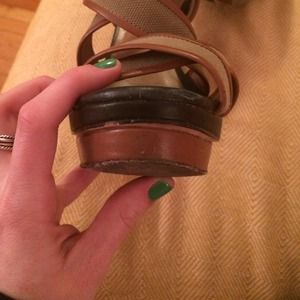 Strappy canvas and leather sandals