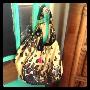 Betsey Johnson Climbing Cheetah Sequin Tote Purse