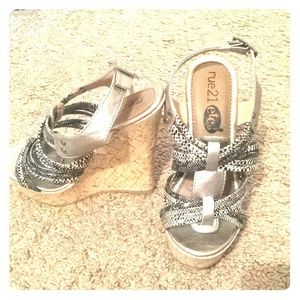 Never been worn/ Black white and silver/ Wedges