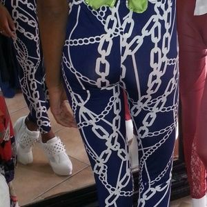 Chain print tights, navy and white