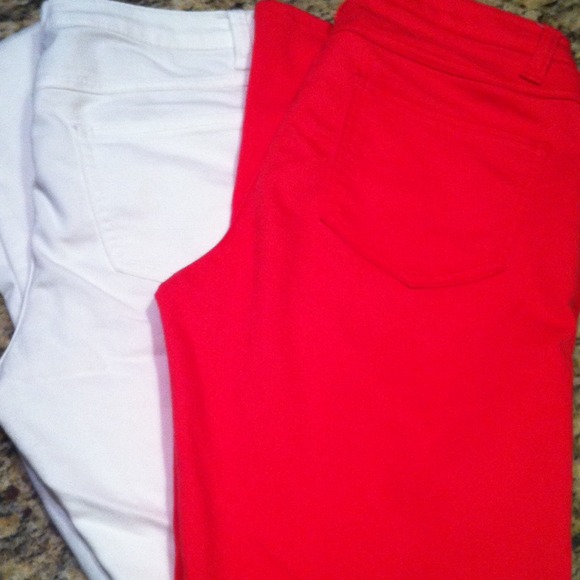 Fab'rik skinny white&coral jeans