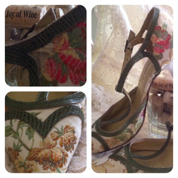 Vintage and Rare! Brocade T-Strap Heels - Picture 2 of 4