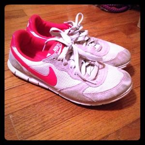 Lilac and red Nike sneakers