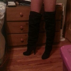 Black suede over the knee boots