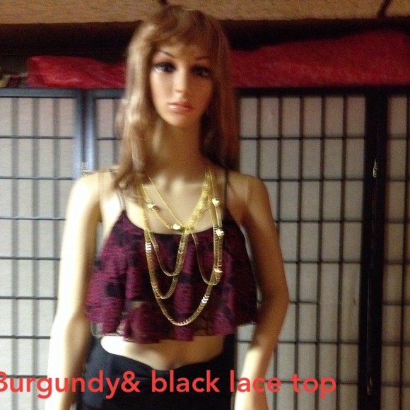 Burgundy & black lace  top