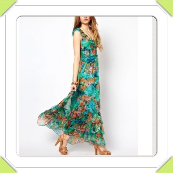 ❗Turquoise Floral Long Dress❗