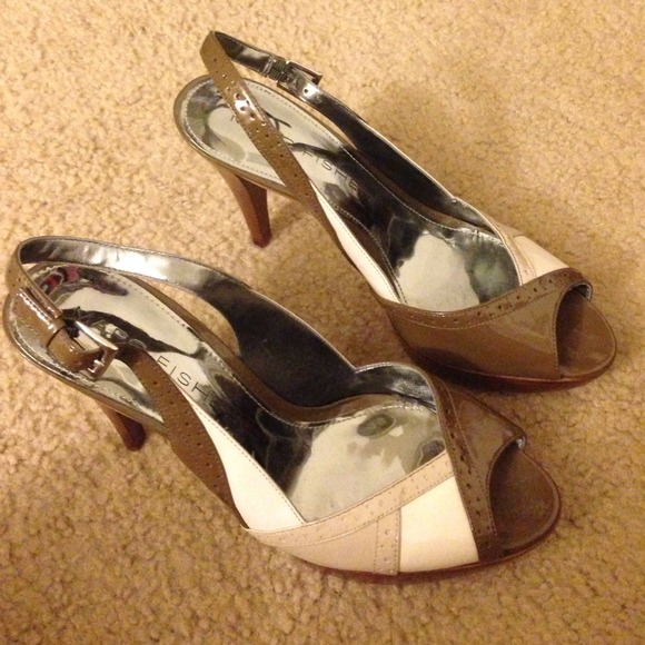 New Marc Fisher patent brown/white/beige heels,8.5