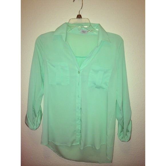 Mint sheer button up blouse!