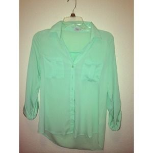 Mint sheer button up blouse!