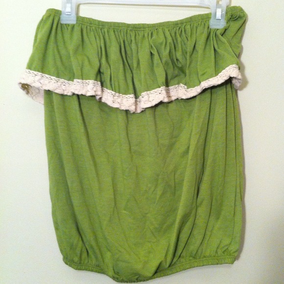 Green strapless lace top