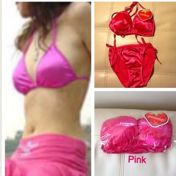 Silk bikini swimwear, pink color