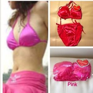 Silk bikini swimwear, pink color