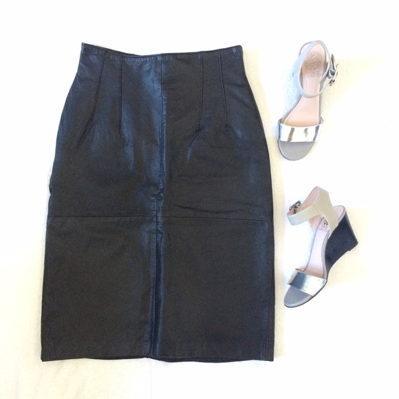 vintage Dresses & Skirts - Vintage High-Waisted Black Leather Skirt