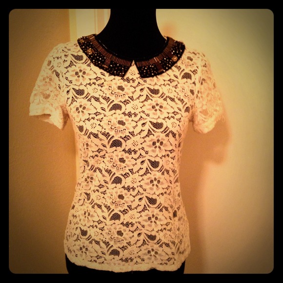 Forever 21 Tops - Laced embellished collared top.