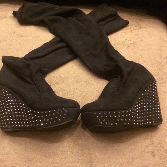 Suede super knee high bling boots