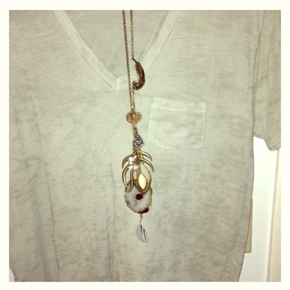 Feather and stone necklace