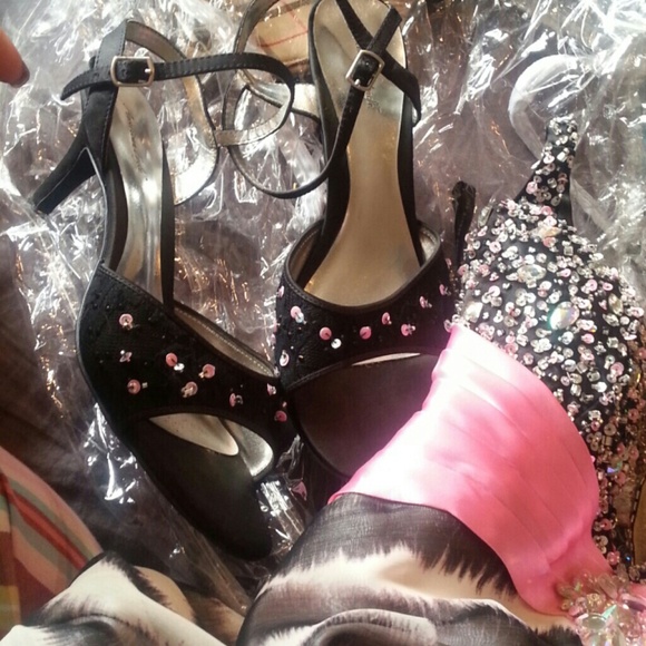 Black embellished dress heals