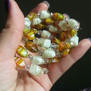 Clear flowered rock bracelet