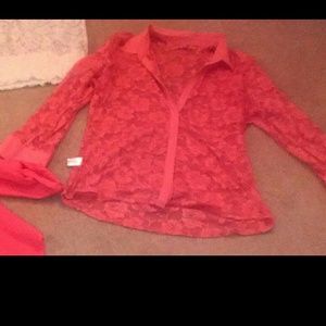 Long sleeve orange lace button up.